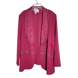 Tally Taylor 18W pink rhinestone embellished open front semi sheer women Blazer